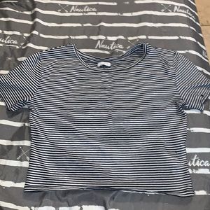 white and black striped crop tee